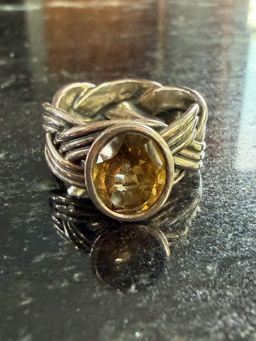 Pandora Tied Together Yellow Quartz Sterling Silver Ring Size 7 Retired